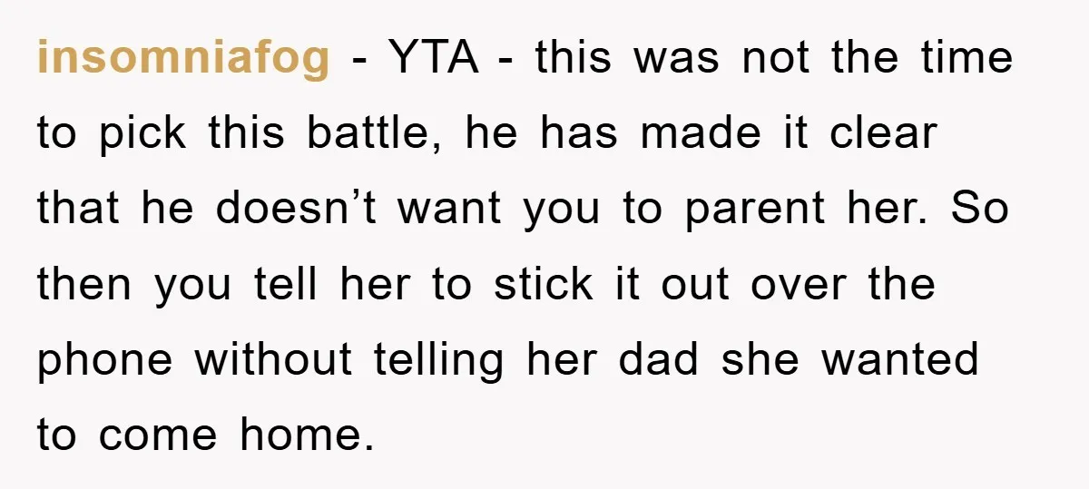 insomniafog − YTA - this was not the time to pick this battle, he has made it clear that he doesn’t want you to parent her. So then you tell...