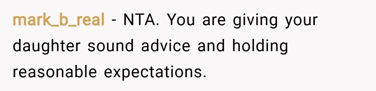 mark_b_real − NTA. You are giving your daughter sound advice and holding reasonable expectations.