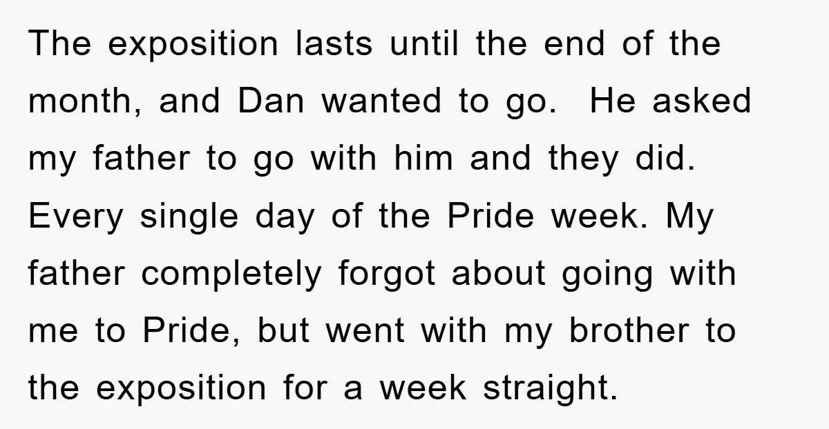 The exposition lasts until the end of the month, and Dan wanted to go. He asked my father to go with him and they did. Every single day of the...