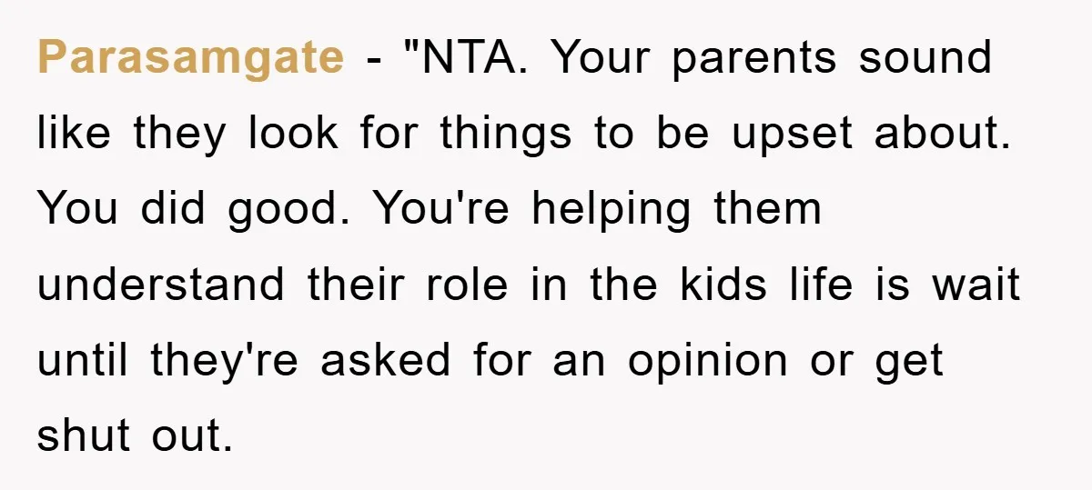 Parasamgate - "NTA. Your parents sound like they look for things to be upset about. You did good. You're helping them understand their role in the kids life is wait...