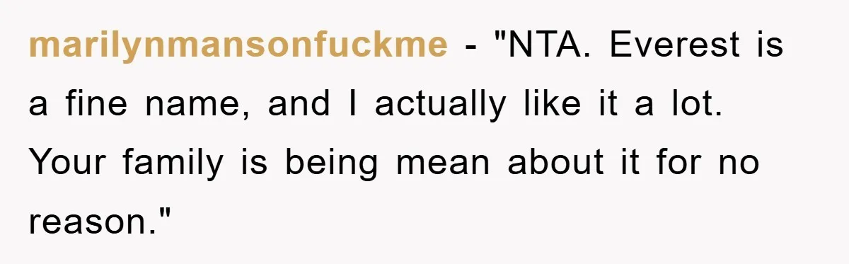 marilynmansonfuckme - "NTA. Everest is a fine name, and I actually like it a lot. Your family is being mean about it for no reason."