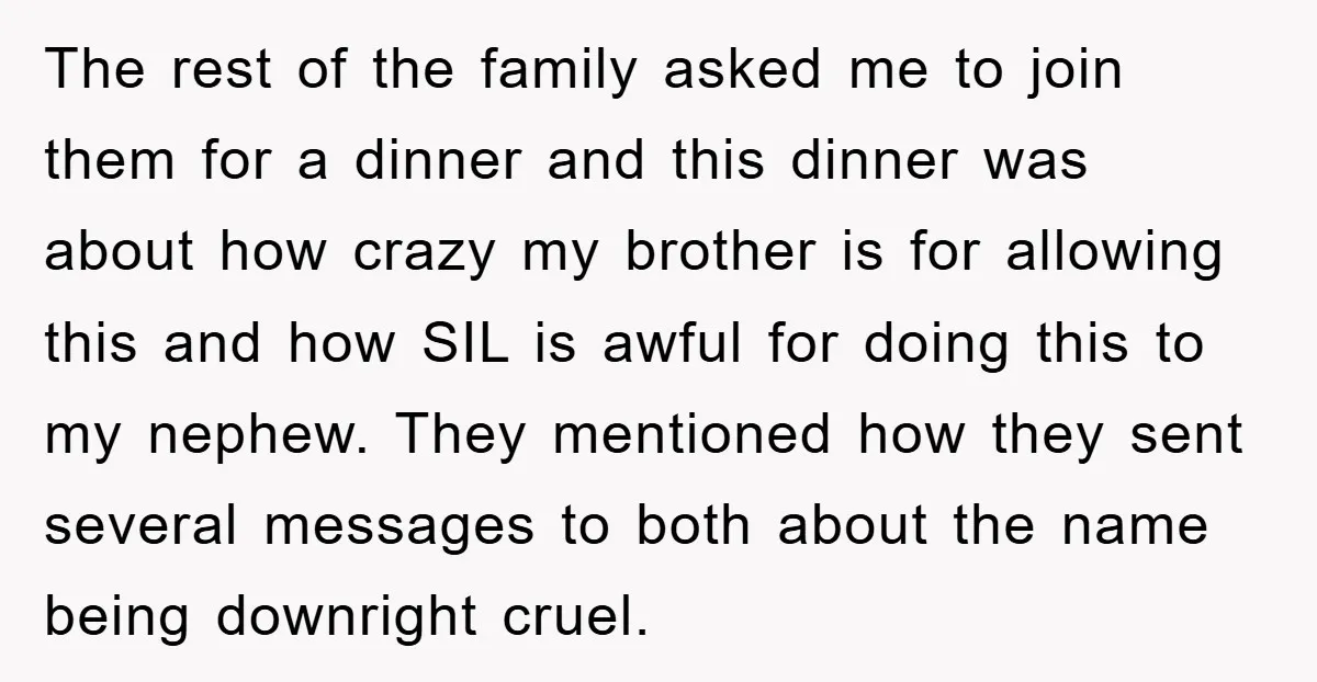 The rest of the family asked me to join them for a dinner and this dinner was about how crazy my brother is for allowing this and how SIL is...