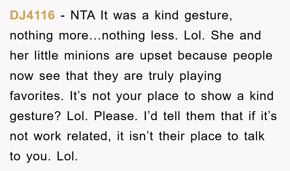 DJ4116 − NTA It was a kind gesture, nothing more…nothing less. Lol. She and her little minions are upset because people now see that they are truly playing favorites. It’s...