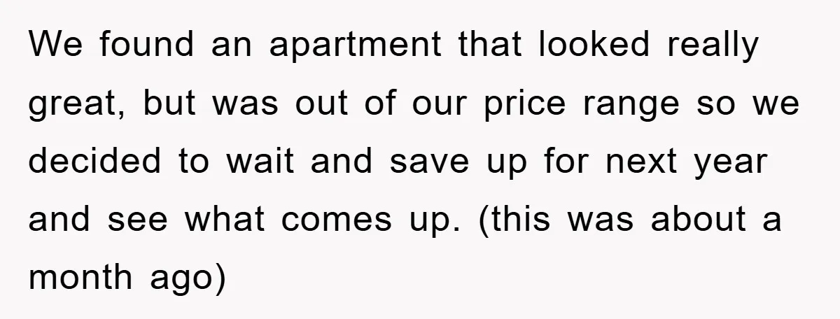 We found an apartment that looked really great, but was out of our price range so we decided to wait and save up for next year and see what comes...