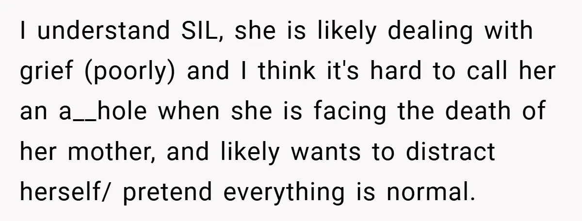 I understand SIL, she is likely dealing with grief (poorly) and I think it's hard to call her an a__hole when she is facing the death of her mother, and...