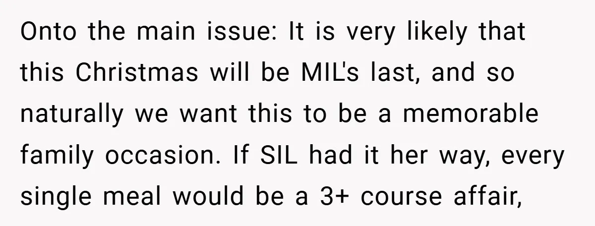 Onto the main issue: It is very likely that this Christmas will be MIL's last, and so naturally we want this to be a memorable family occasion. If SIL had...