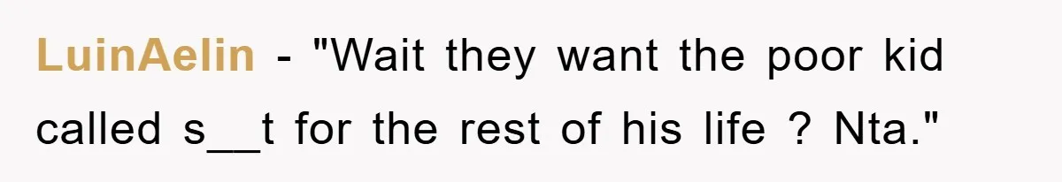 LuinAelin - "Wait they want the poor kid called s__t for the rest of his life ? Nta."