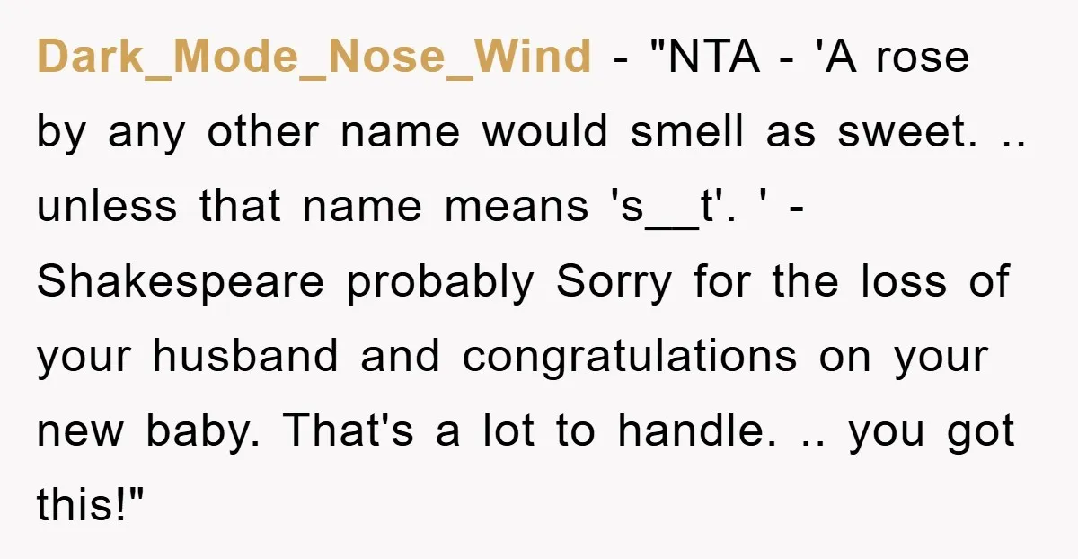 Dark_Mode_Nose_Wind - "NTA - 'A rose by any other name would smell as sweet. .. unless that name means 's__t'. ' - Shakespeare probably Sorry for the loss of your...