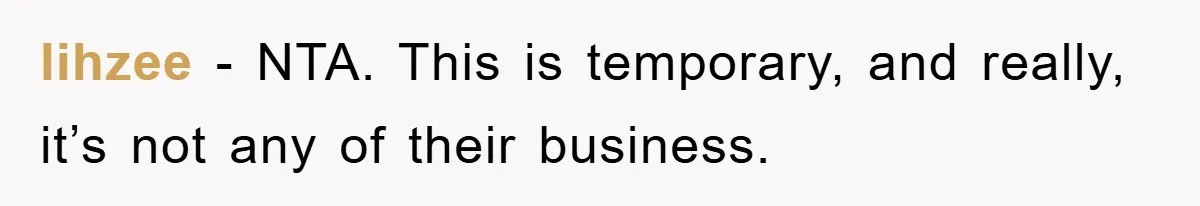 lihzee − NTA. This is temporary, and really, it’s not any of their business.