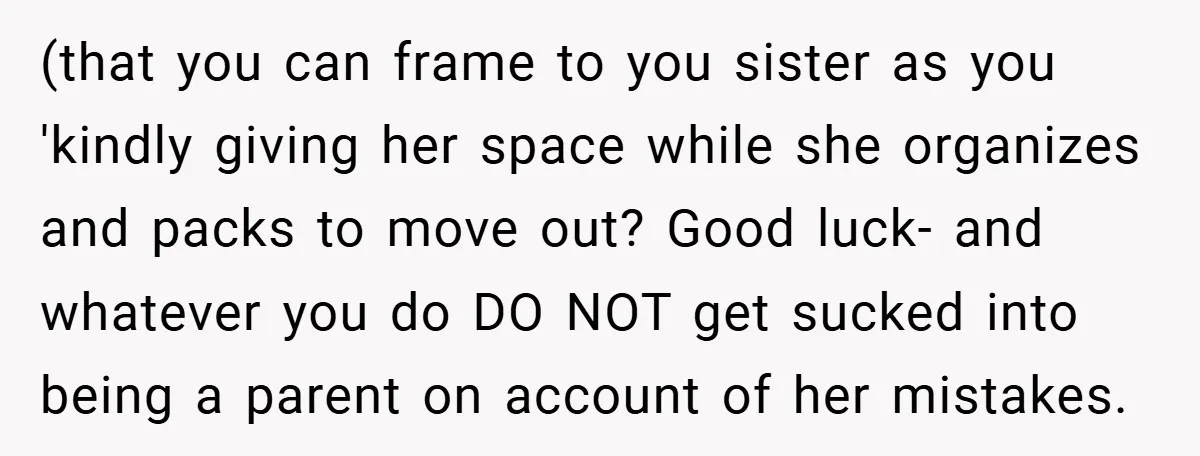 (that you can frame to you sister as you 'kindly giving her space while she organizes and packs to move out? Good luck- and whatever you do DO NOT get...