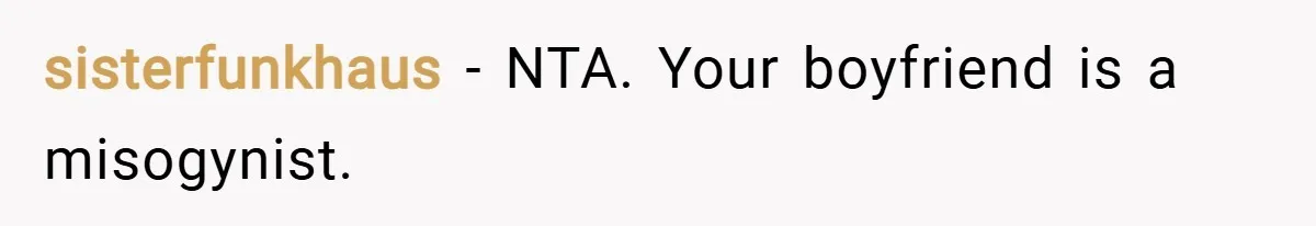 sisterfunkhaus − NTA. Your boyfriend is a misogynist.