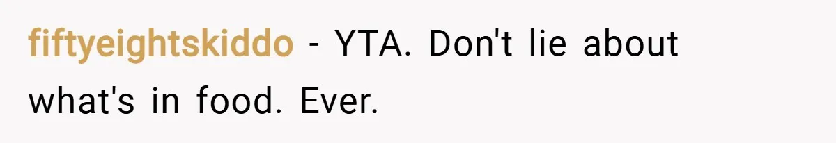 fiftyeightskiddo − YTA. Don't lie about what's in food. Ever.