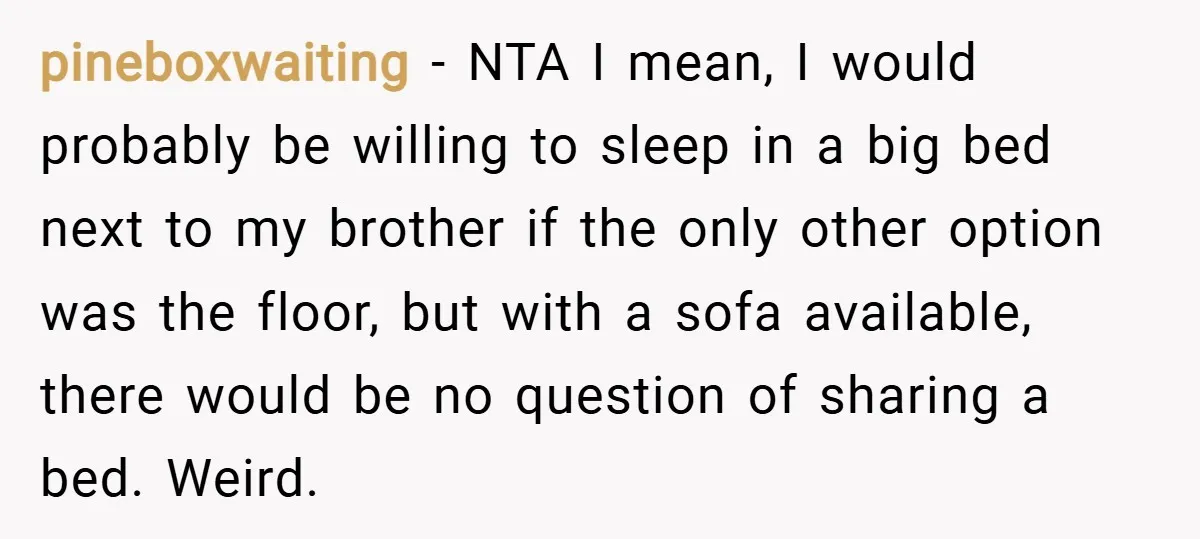 pineboxwaiting − NTA I mean, I would probably be willing to sleep in a big bed next to my brother if the only other option was the floor, but with...