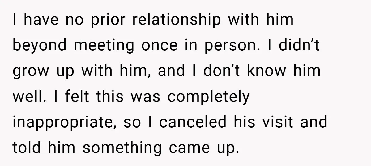 I have no prior relationship with him beyond meeting once in person. I didn’t grow up with him, and I don’t know him well. I felt this was completely inappropriate,...