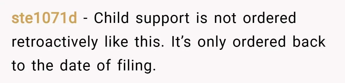 ste1071d − Child support is not ordered retroactively like this. It’s only ordered back to the date of filing.