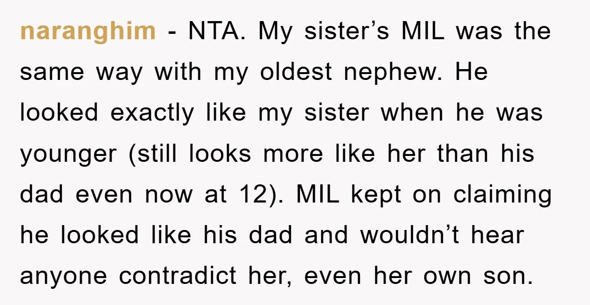 naranghim - NTA. My sister’s MIL was the same way with my oldest nephew. He looked exactly like my sister when he was younger (still looks more like her than...