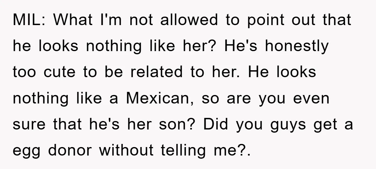 MIL: What I'm not allowed to point out that he looks nothing like her? He's honestly too cute to be related to her. He looks nothing like a Mexican, so...