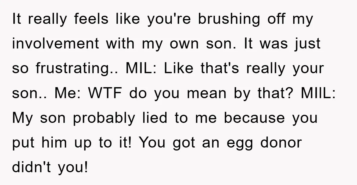 It really feels like you're brushing off my involvement with my own son. It was just so frustrating.. MIL: Like that's really your son.. Me: WTF do you mean by...