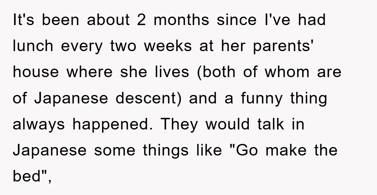 It's been about 2 months since I've had lunch every two weeks at her parents' house where she lives (both of whom are of Japanese descent) and a funny thing...
