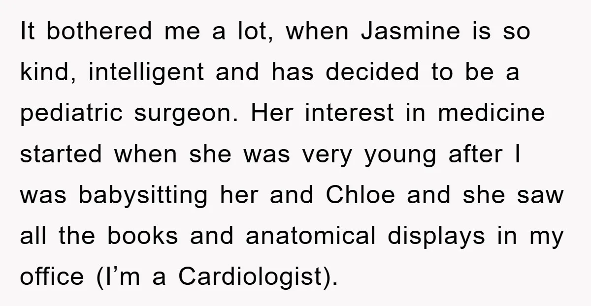 It bothered me a lot, when Jasmine is so kind, intelligent and has decided to be a pediatric surgeon. Her interest in medicine started when she was very young after...