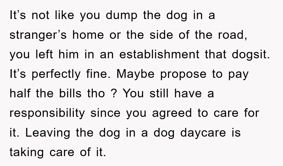It’s not like you dump the dog in a stranger’s home or the side of the road, you left him in an establishment that dogsit. It’s perfectly fine. Maybe propose...