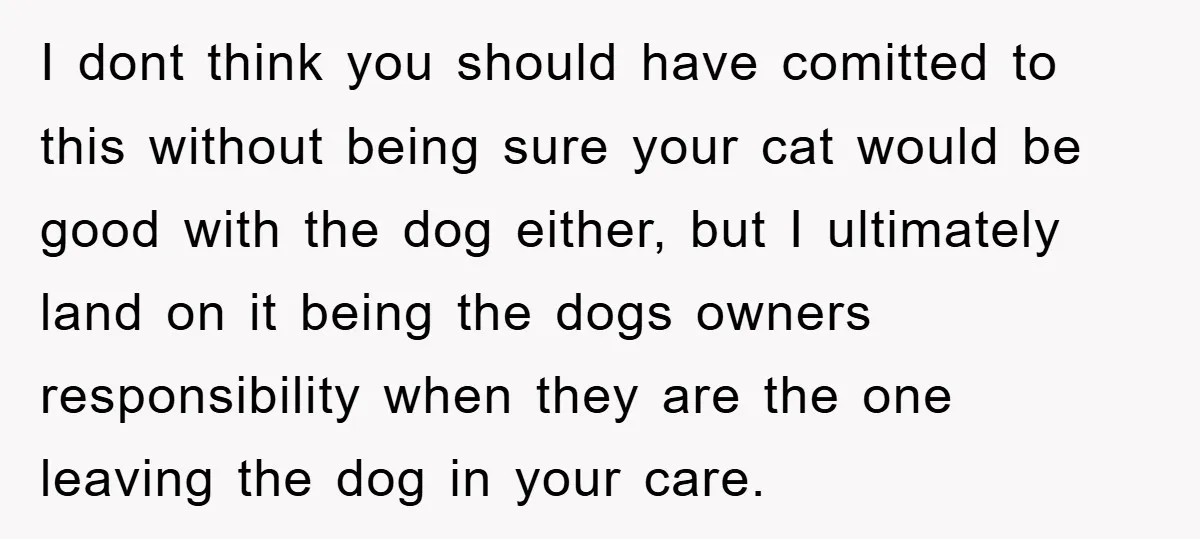I dont think you should have comitted to this without being sure your cat would be good with the dog either, but I ultimately land on it being the dogs...