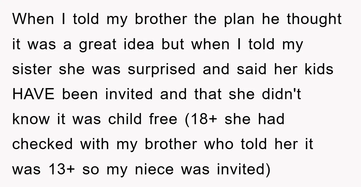 When I told my brother the plan he thought it was a great idea but when I told my sister she was surprised and said her kids HAVE been invited...