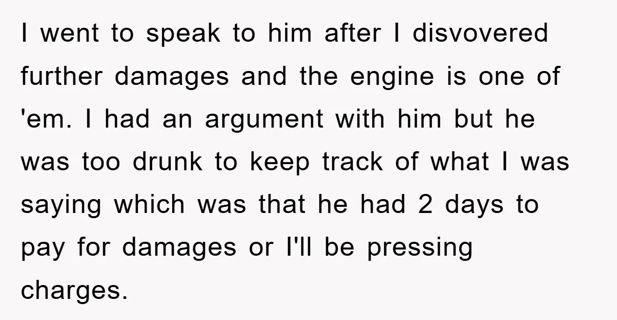 I went to speak to him after I disvovered further damages and the engine is one of 'em. I had an argument with him but he was too drunk to...