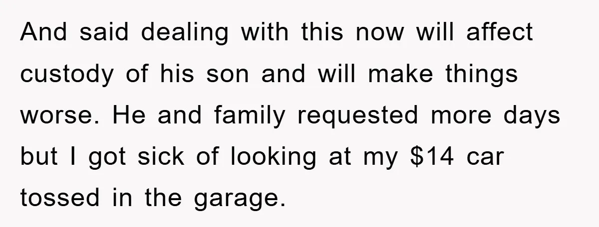 And said dealing with this now will affect custody of his son and will make things worse. He and family requested more days but I got sick of looking at...
