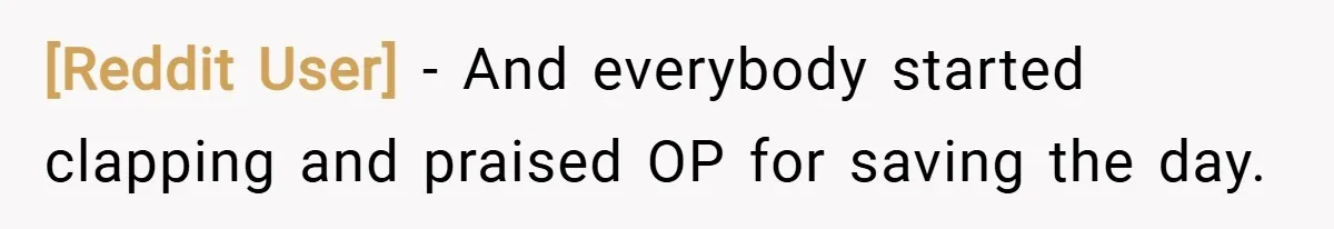 [Reddit User] − And everybody started clapping and praised OP for saving the day.