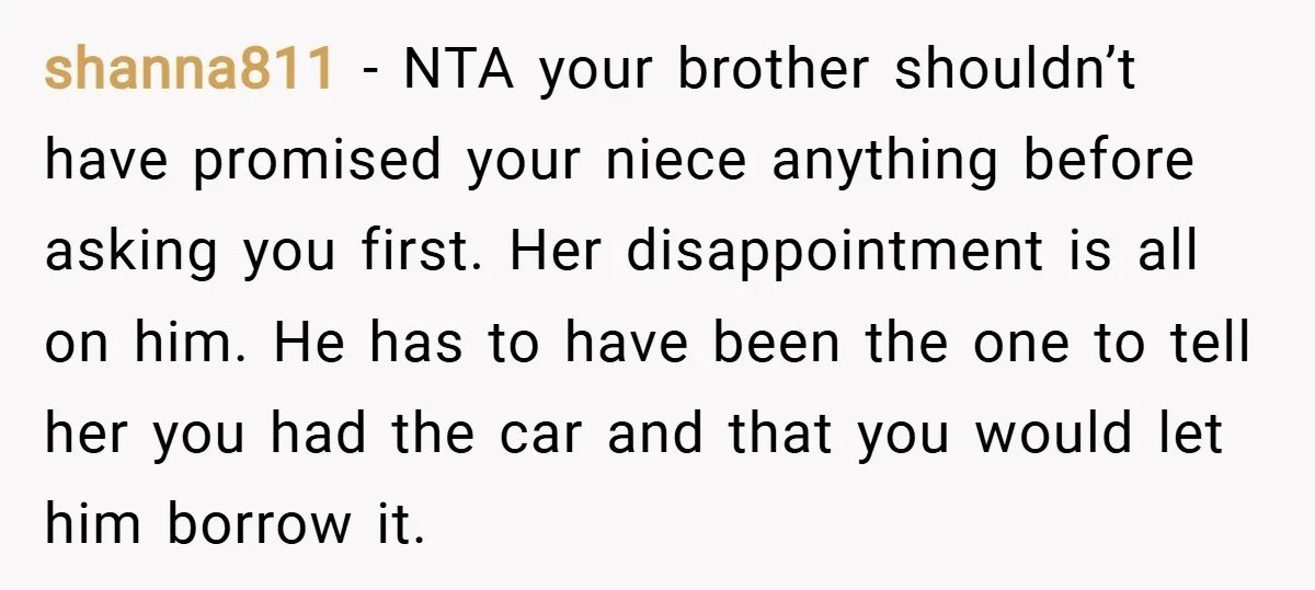 shanna811 − NTA your brother shouldn’t have promised your niece anything before asking you first. Her disappointment is all on him. He has to have been the one to tell...