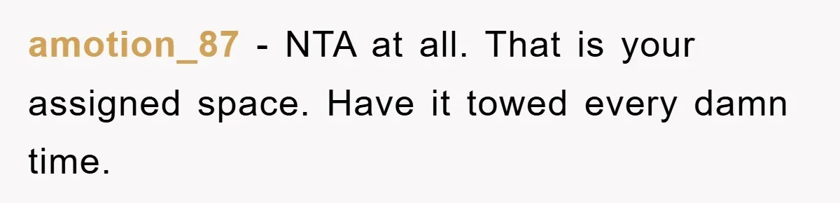 amotion_87 − NTA at all. That is your assigned space. Have it towed every damn time.