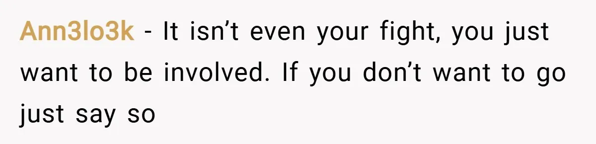 Ann3lo3k − It isn’t even your fight, you just want to be involved. If you don’t want to go just say so