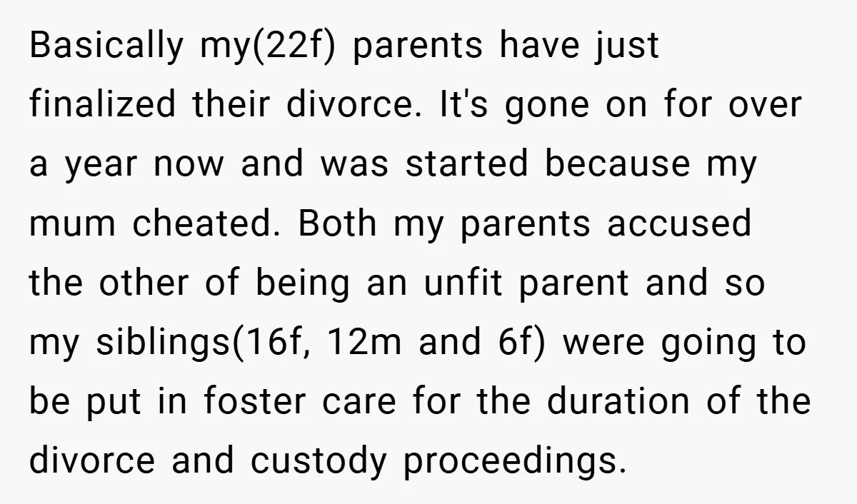 Basically my(22f) parents have just finalized their divorce. It's gone on for over a year now and was started because my mum cheated. Both my parents accused the other of...