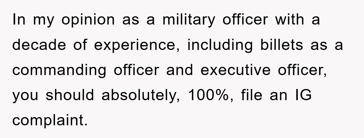 In my opinion as a military officer with a decade of experience, including billets as a commanding officer and executive officer, you should absolutely, 100%, file an IG complaint.
