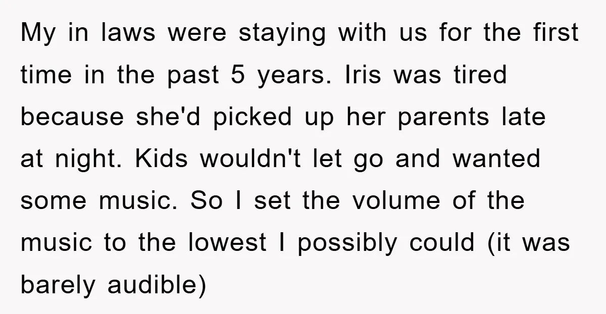 My in laws were staying with us for the first time in the past 5 years. Iris was tired because she'd picked up her parents late at night. Kids wouldn't...