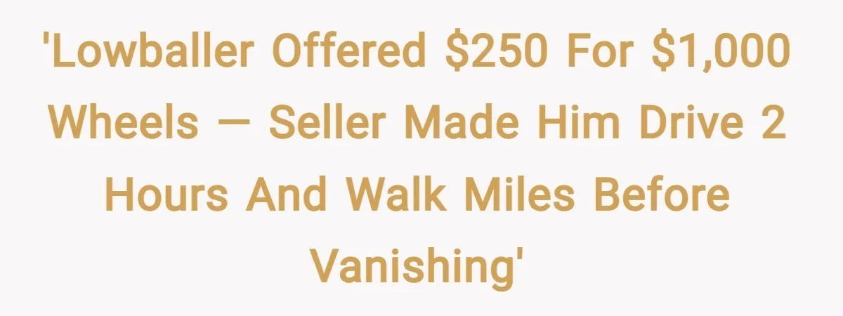 'Lowballer Offered $250 for $1,000 Wheels — Seller Made Him Drive 2 Hours and Walk Miles Before Vanishing'