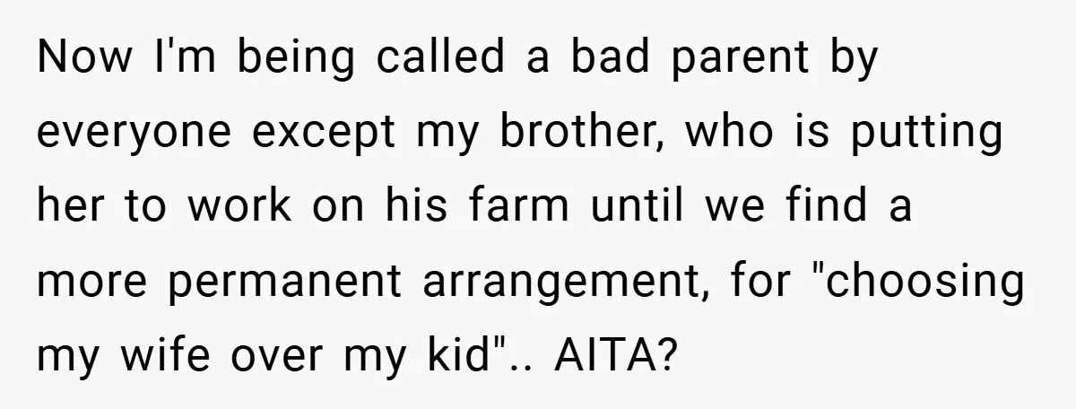 Now I'm being called a bad parent by everyone except my brother, who is putting her to work on his farm until we find a more permanent arrangement, for "choosing...