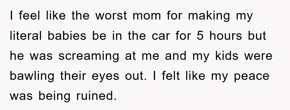 I feel like the worst mom for making my literal babies be in the car for 5 hours but he was screaming at me and my kids were bawling their...