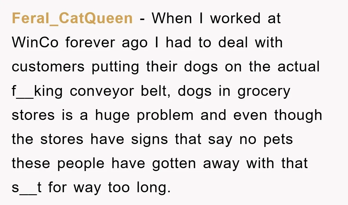 Feral_CatQueen - When I worked at WinCo forever ago I had to deal with customers putting their dogs on the actual f__king conveyor belt, dogs in grocery stores is a...