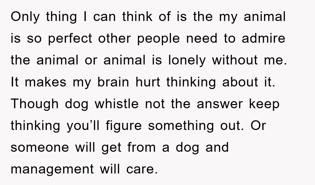 Only thing I can think of is the my animal is so perfect other people need to admire the animal or animal is lonely without me. It makes my brain...