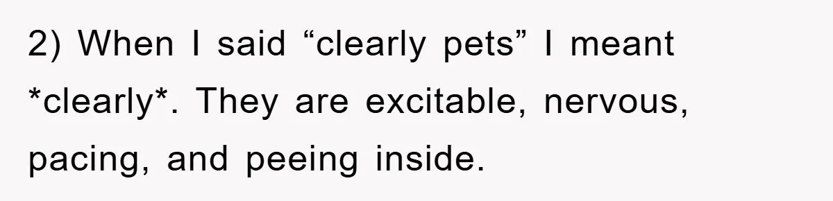 2) When I said “clearly pets” I meant *clearly*. They are excitable, nervous, pacing, and peeing inside.