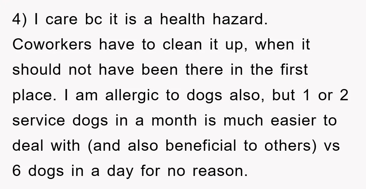 4) I care bc it is a health hazard. Coworkers have to clean it up, when it should not have been there in the first place. I am allergic to...