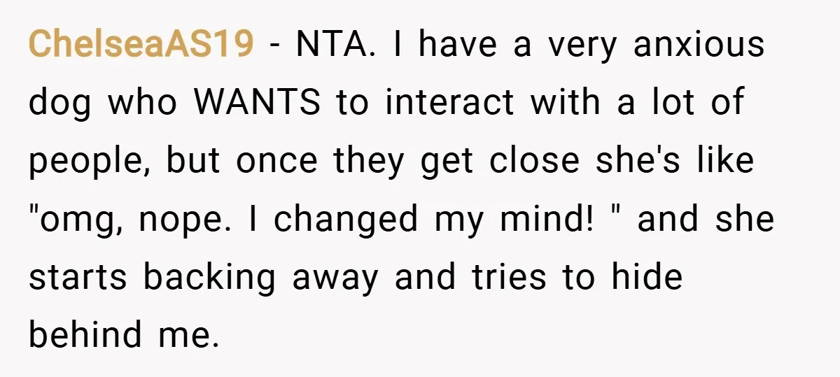 ChelseaAS19 − NTA. I have a very anxious dog who WANTS to interact with a lot of people, but once they get close she's like "omg, nope. I changed my...