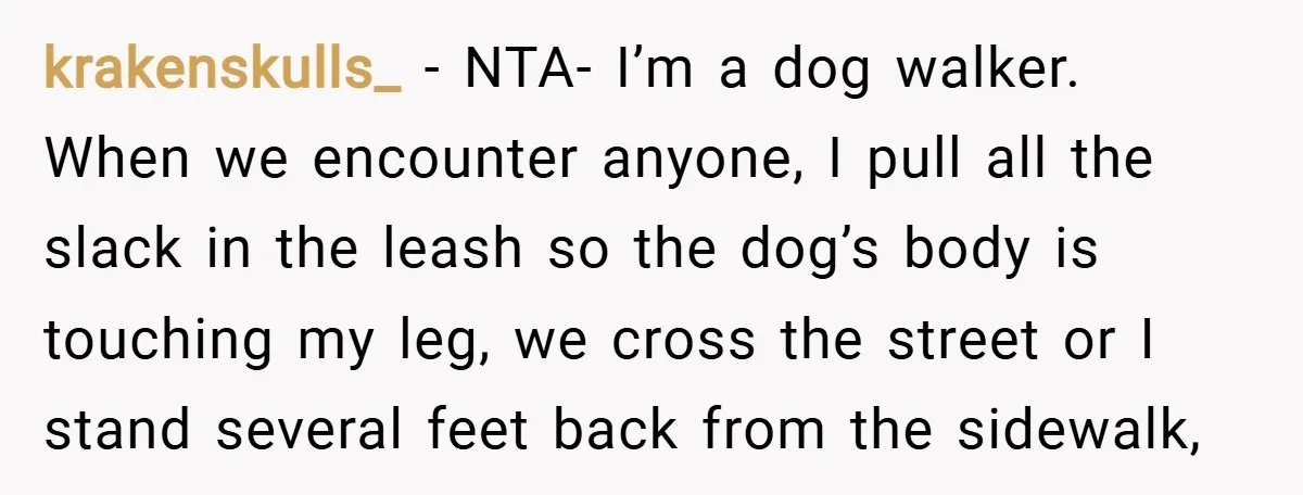 krakenskulls_ − NTA- I’m a dog walker. When we encounter anyone, I pull all the slack in the leash so the dog’s body is touching my leg, we cross the...
