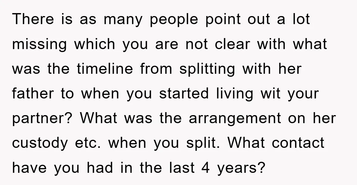 There is as many people point out a lot missing which you are not clear with what was the timeline from splitting with her father to when you started living...