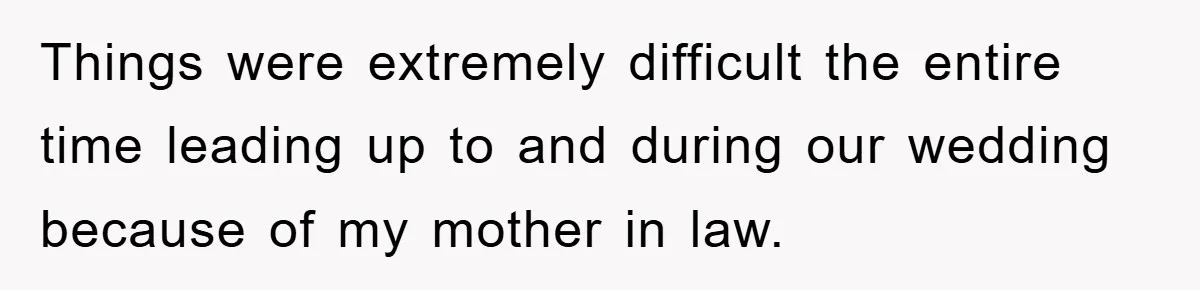 Things were extremely difficult the entire time leading up to and during our wedding because of my mother in law.