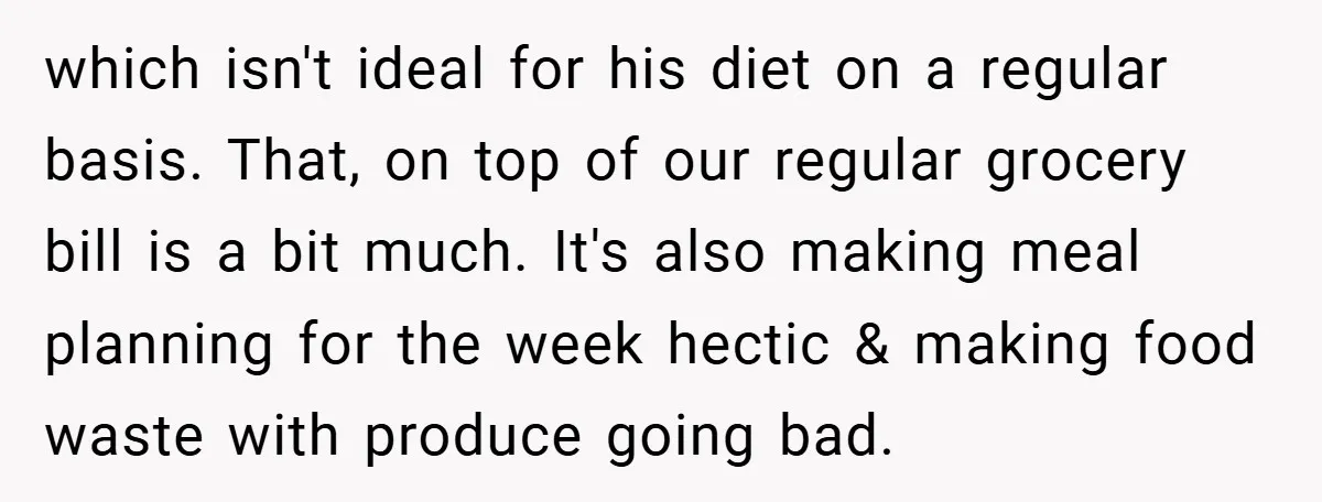 which isn't ideal for his diet on a regular basis. That, on top of our regular grocery bill is a bit much. It's also making meal planning for the week...