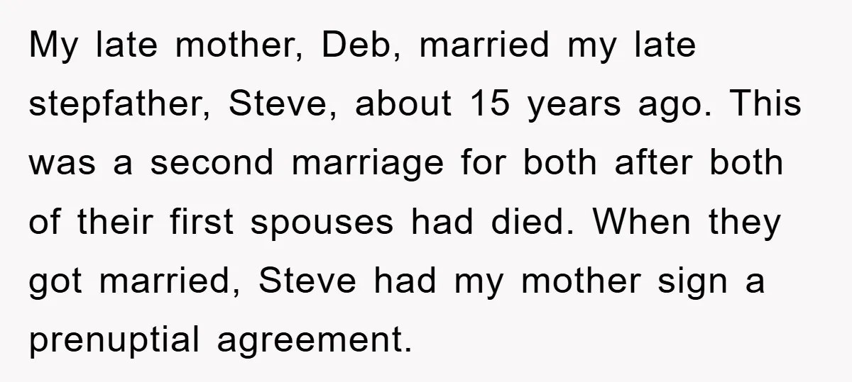 My late mother, Deb, married my late stepfather, Steve, about 15 years ago. This was a second marriage for both after both of their first spouses had died. When they...