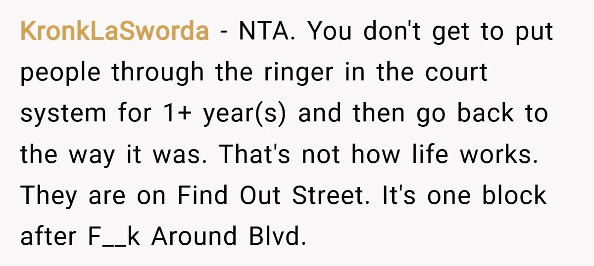 KronkLaSworda − NTA. You don't get to put people through the ringer in the court system for 1+ year(s) and then go back to the way it was. That's not...